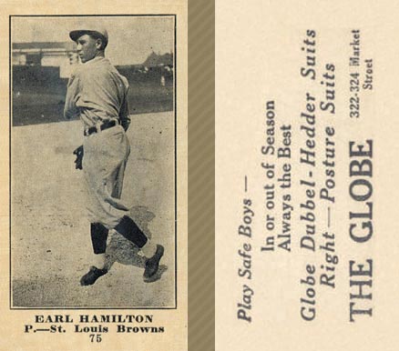 1916 The Globe Clothing Earl Hamilton #75 Baseball Card