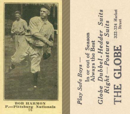 1916 The Globe Clothing Bob Harmon #76 Baseball Card