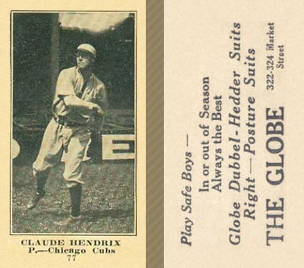1916 Globe Clothing Store Roy Hartzell #77 Baseball Card