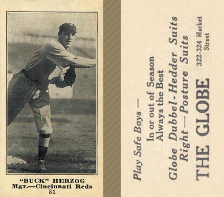 1916 The Globe Clothing Buck Herzog #81 Baseball Card