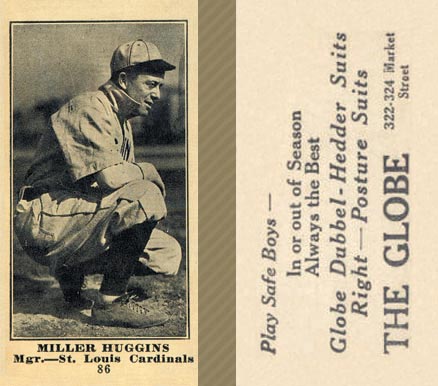 1916 The Globe Clothing Miller Huggins #86 Baseball Card