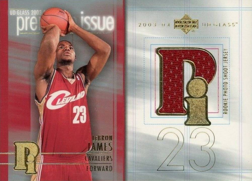 2003 Upper Deck Glass Premiere Issue Jersey LeBron James #PI-LJ Basketball Card