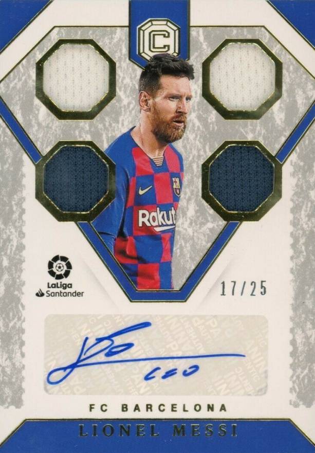 2019 Panini Chronicles Cornerstones Material Autographs Lionel Messi #CLM Soccer Card