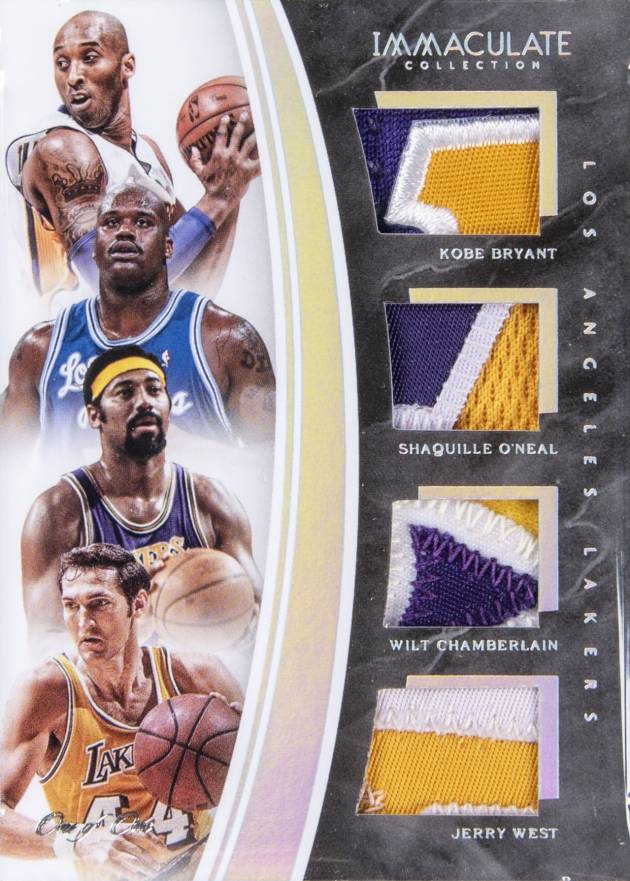 2015 Panini Immaculate Collection Quads Memorabilia Jerry West/Kobe Bryant/Shaquille O'Neal/Wilt Chamberlain #LAL Basketball Card
