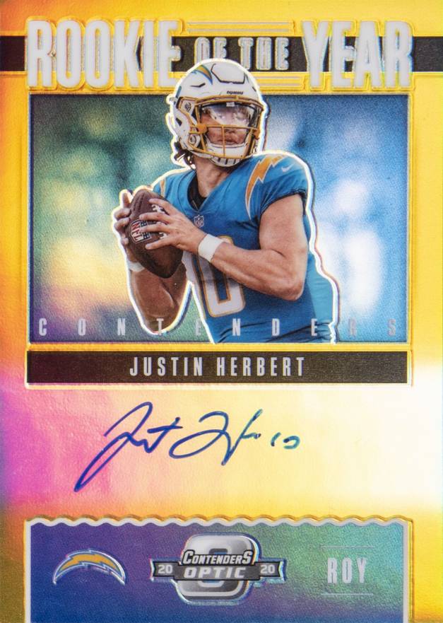 2020 Panini Contenders Optic Rookie of the Year Contenders Autographs Justin Herbert #ROY12 Football Card
