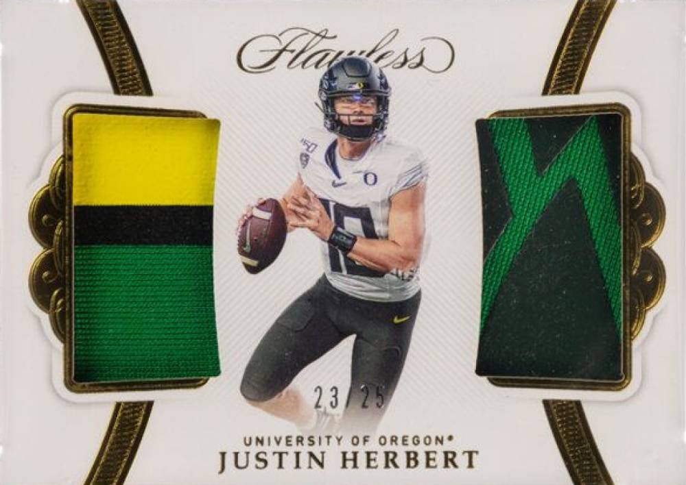 2020 Panini Flawless Collegiate Rookie Dual Patches Justin Herbert #4 Football Card