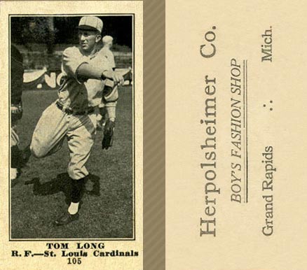 1916 Herpolsheimer Co. Tom Long #105 Baseball Card