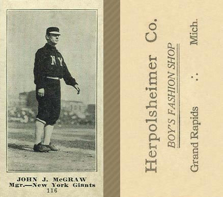 1916 Herpolsheimer's (M101-4) John J. McGraw #116 Baseball Card