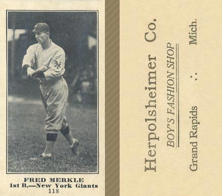 1916 Herpolsheimer Co. Fred Merkle #118 Baseball Card