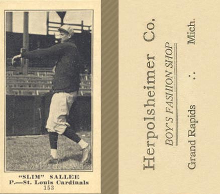 1916 Herpolsheimer Co. Slim Sallee #153 Baseball Card
