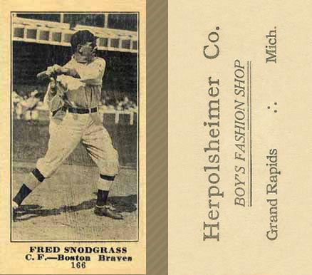 1916 Herpolsheimer Co. Fred Snodgrass #166 Baseball Card
