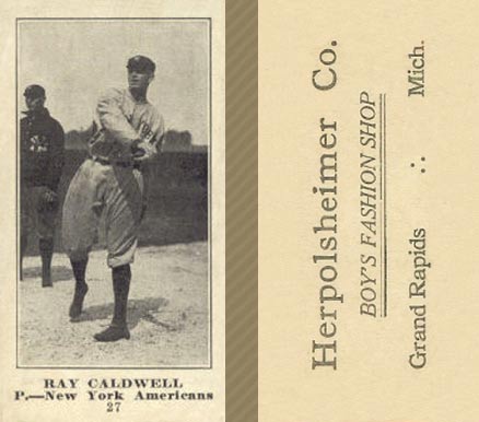 1916 Herpolsheimer Co. Ray Caldwell #27 Baseball Card