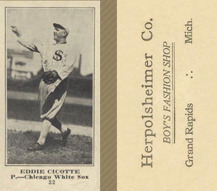 1916 Herpolsheimer Co. Eddie Cicotte #32 Baseball Card