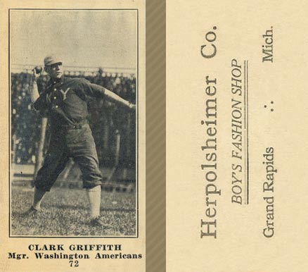 1916 Herpolsheimer Co. Clark Griffith #72 Baseball Card