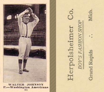 1916 Herpolsheimer's Walter Johnson #91 Baseball Card