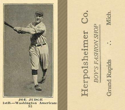 1916 Herpolsheimer Co. Joe Judge #93 Baseball Card