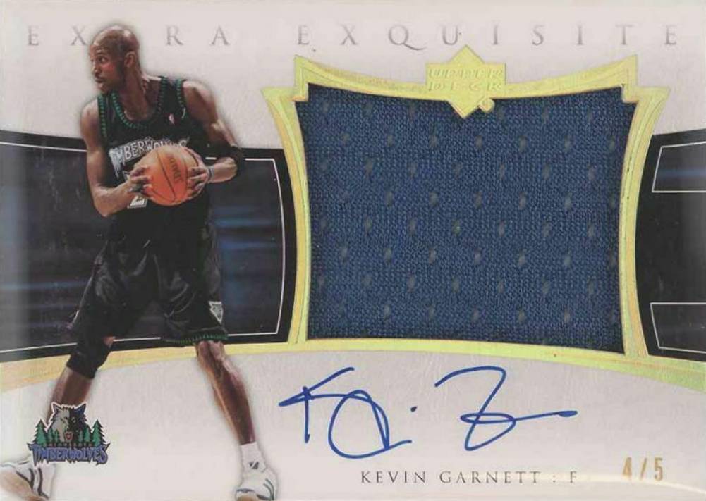 2004 Upper Deck Exquisite Collection Extra Exquisite Jersey Autograph Kevin Garnett #AEE-KG Basketball Card
