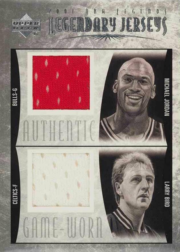 2001 Upper Deck Legends Legendary Jerseys Larry Bird/Michael Jordan #MJ/LB-J Basketball Card