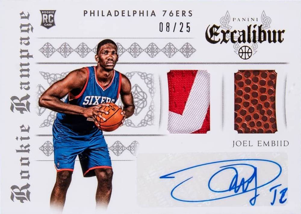 2014 Panini Excalibur Rookie Rampage Autograph Patch Joel Embiid #7 Basketball Card