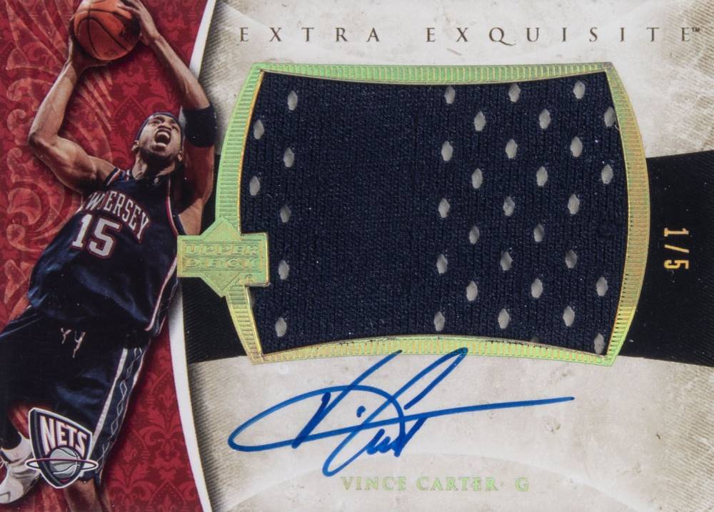 2005 Upper Deck Exquisite Collection Extra Exquisite Jersey Autograph Vince Carter #EXAVC Basketball Card
