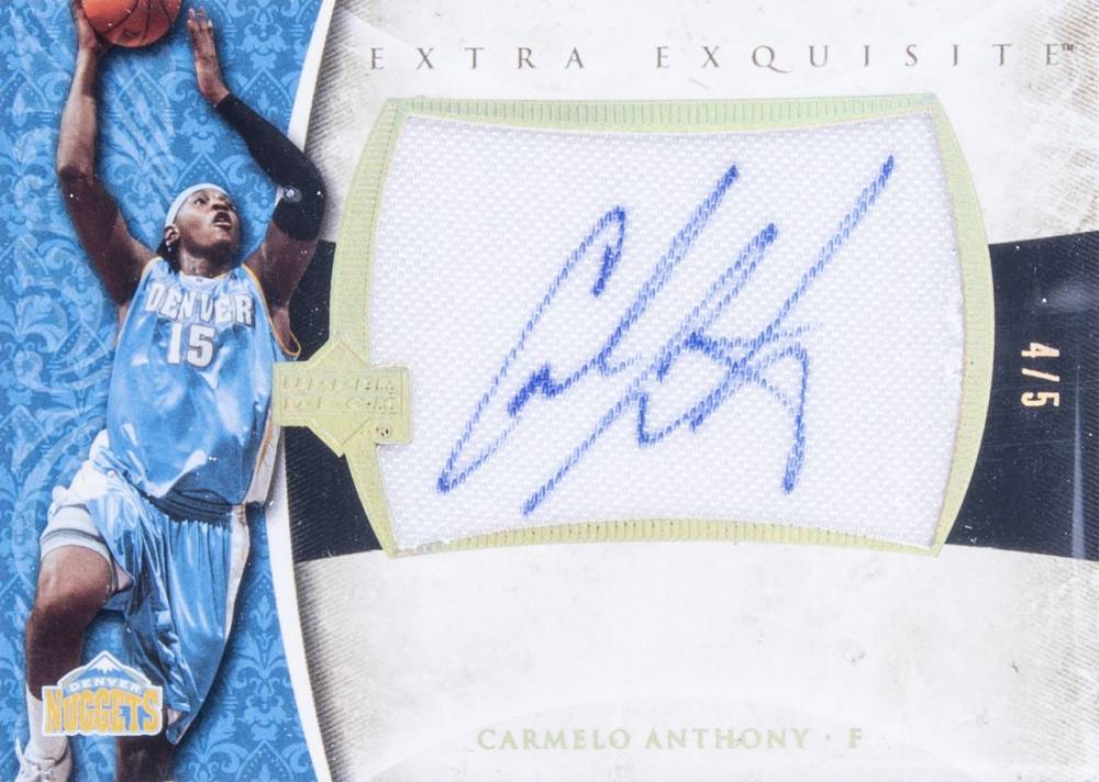 2005 Upper Deck Exquisite Collection Extra Exquisite Jersey Autograph Carmelo Anthony #EXACA Basketball Card
