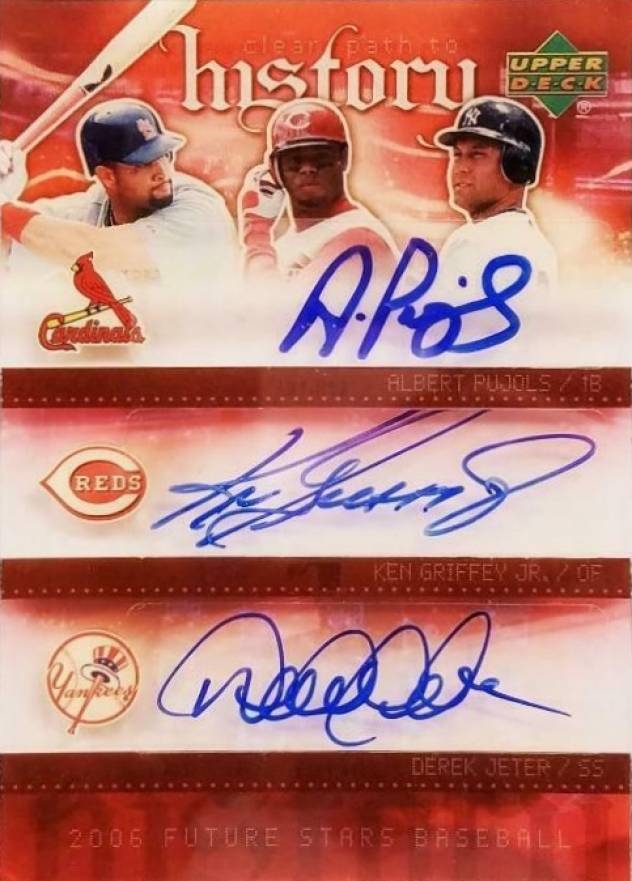 2006 Upper Deck Future Stars Clear Path to History Triple Signatures Albert Pujols/Derek Jeter/Ken Griffey Jr. #PGJ Baseball Card