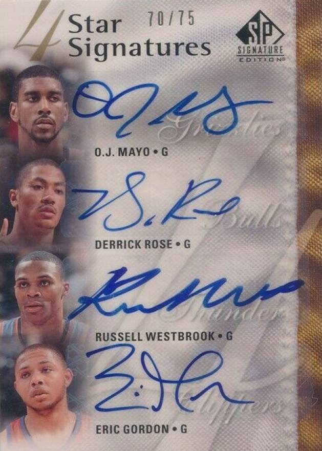 2009 SP Signature 4 Star Signatures O.J. Mayo/Derrick Rose/Russell Westbrook/Eric Gordon #MRGW Basketball Card