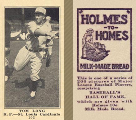 1916 Holmes for Homes Bread Tom Long #103 Baseball Card
