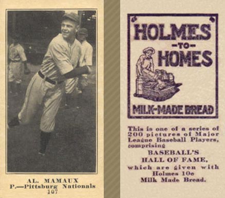 1916 Holmes for Homes Bread Al. Mamaux #107 Baseball Card