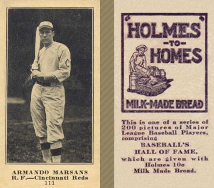 1916 Holmes for Homes Bread Armando Marsans #111 Baseball Card