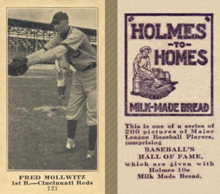 1916 Holmes for Homes Bread Fred Mollwitz #121 Baseball Card