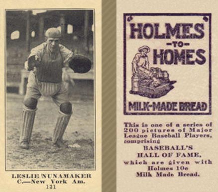 1916 Holmes for Homes Bread Leslie Nunamaker #131 Baseball Card