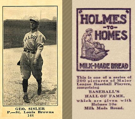 1916 Holmes for Homes Bread Geo. Sisler #166 Baseball Card