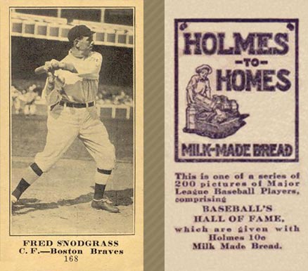 1916 Holmes for Homes Bread Fred Snodgrass #168 Baseball Card