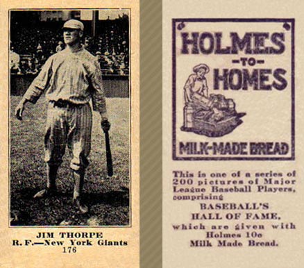 1916 Holmes for Homes Bread Jim Thorpe #176 Baseball Card