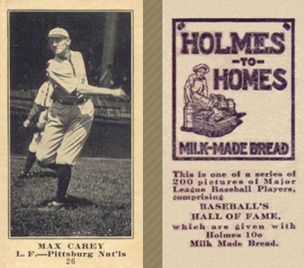 1916 Holmes for Homes Bread Max Carey #26 Baseball Card