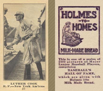 1916 Holmes for Homes Bread Luther Cook #37 Baseball Card