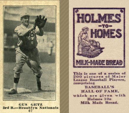 1916 Holmes for Homes Bread Gus Getz #67 Baseball Card