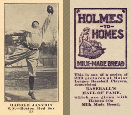 1916 Holmes for Homes Bread Harold Janvrin #88 Baseball Card