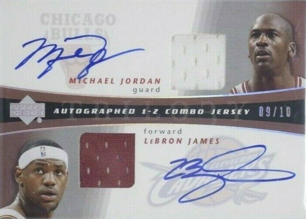 2004 Upper Deck Trilogy 1-2 Combo Jersey Autographs Jordan/James #AUJJJ Basketball Card