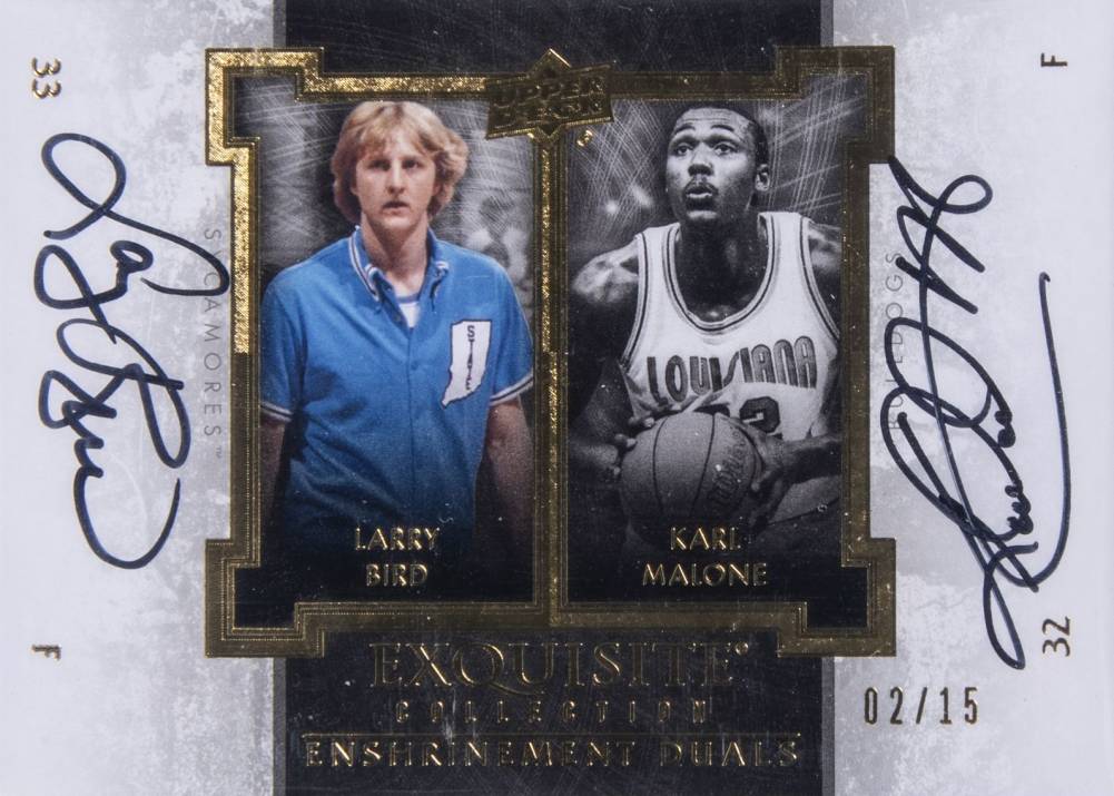 2013 Upper Deck Exquisite Collection Enshrinements Duals Autograph Larry Bird/Karl Malone #EE2BM Basketball Card