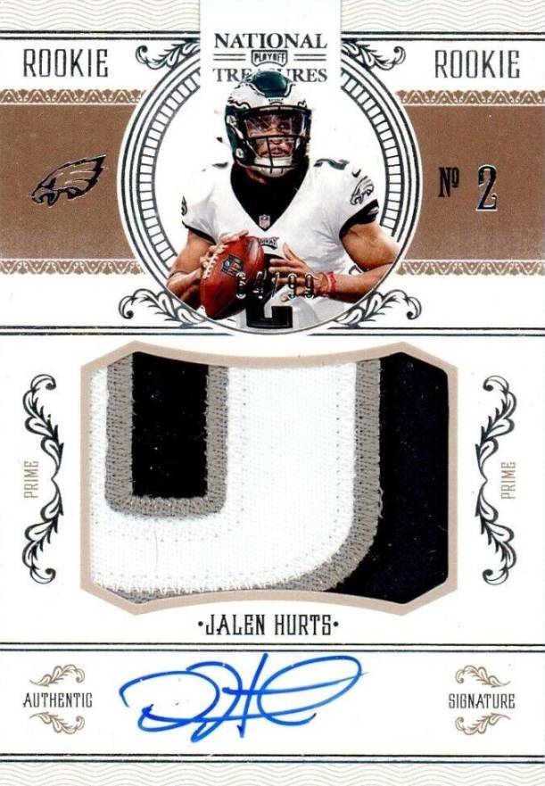 2020 Panini National Treasures Crossover Rookie Patch Autographs Jalen Hurts #JAH Football Card