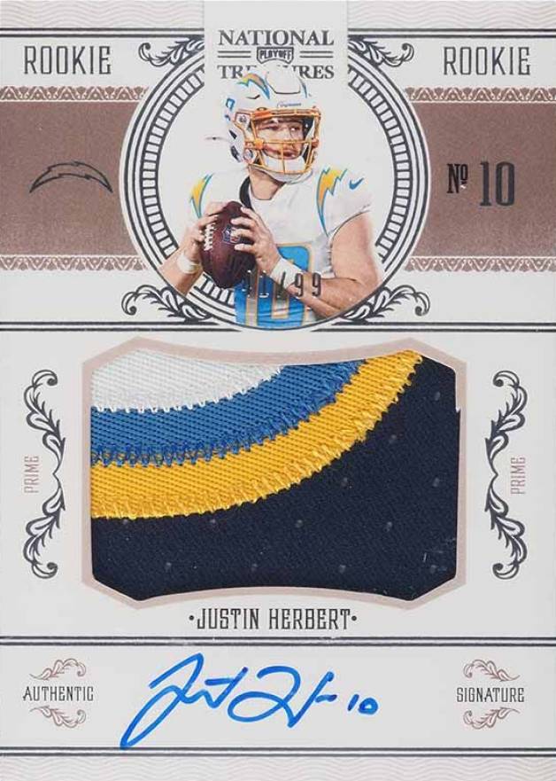 2020 Panini National Treasures Crossover Rookie Patch Autographs Justin Herbert #JH Football Card