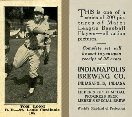 1916 Indianapolis Brewing Tom Long #105 Baseball Card