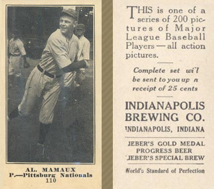 1916 Indianapolis Brewing Al. Mamaux #110 Baseball Card