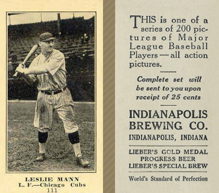 1916 Indianapolis Brewing Leslie Mann #111 Baseball Card