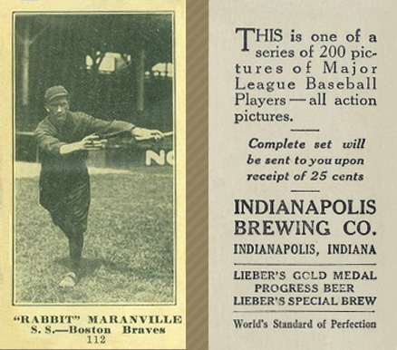 1916 Indianapolis Brewing Rabbit Maranville #112 Baseball Card