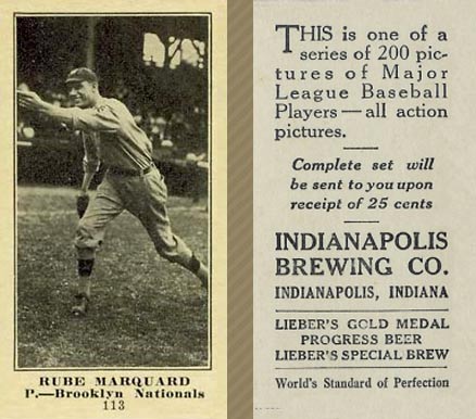 1916 Indianapolis Brewing Rube Marquard #113 Baseball Card