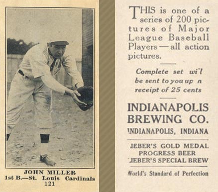 1916 Indianapolis Brewing John Miller #121 Baseball Card