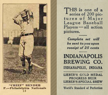 1916 Indianapolis Brewing Chief Bender #13 Baseball Card
